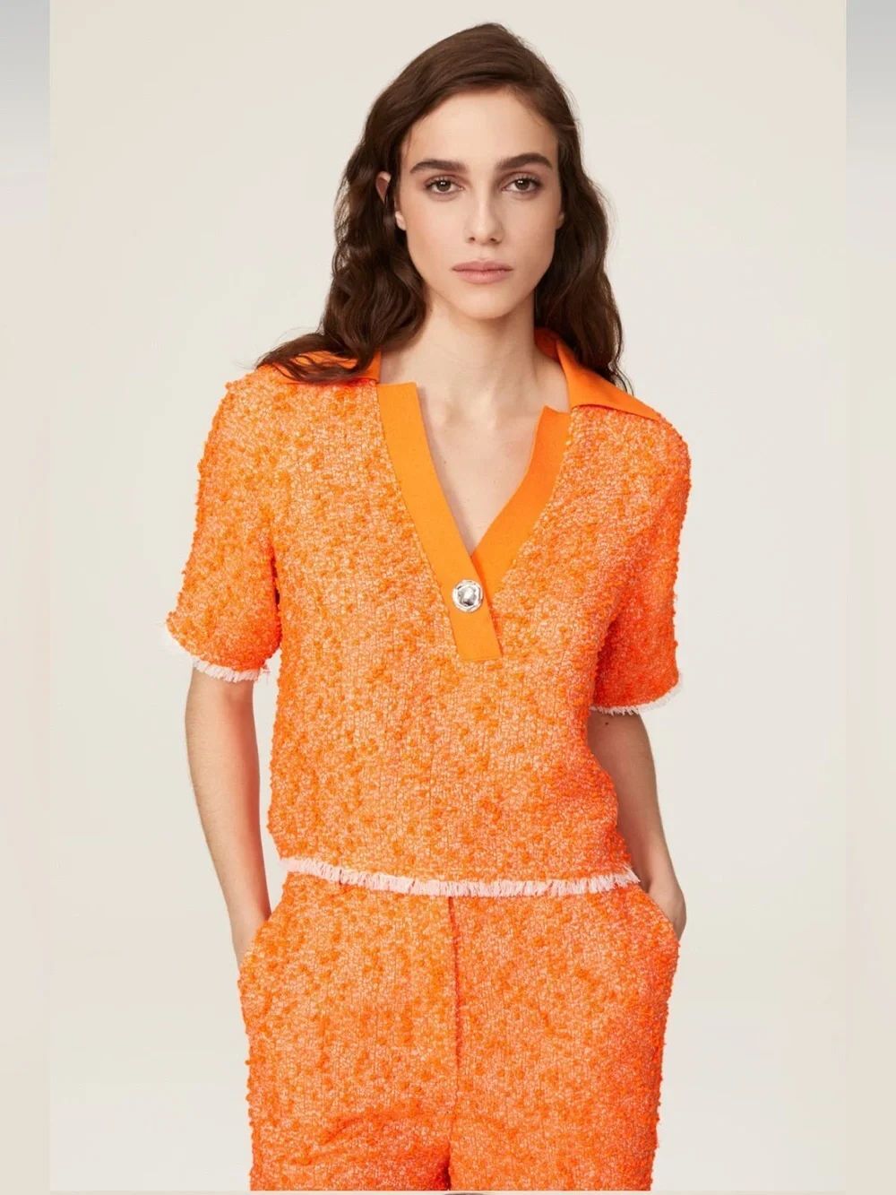 3.1 Phillip Lim Neon Tweed Polo Top